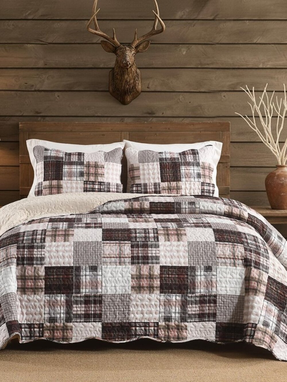 HORIMOTE HOM Rustic Cabin Quilt Set Queen Size - 3-Piece Reversible Country